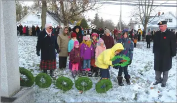  ?? ANN DAVIDSON ?? The Knowlton Girl Guides, Brownies, and Sparks always make sure to create something special to lay at the cenotaph. This year they made their own wreath.