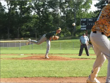  ?? MIKE CABREY/MEDIANEWS GROUP ?? Fort Washington’s Tristan Helmick throws a pitch against Horsham during their Lower Montco American Legion game on Monday.