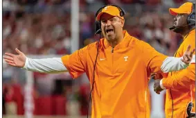  ?? (AP/Vasha Hunt) ?? Tennessee Coach Jeremy Pruitt hired former Arkansas assistant Jim Chaney as the Vols’ offensive coordinato­r in 2019. Chaney previously was at Georgia, where he served on the same Bulldogs’ staff as current Arkansas Coach Sam Pittman.