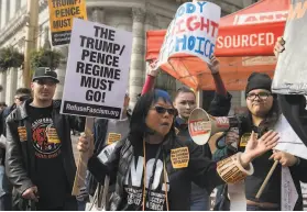  ?? Jessica Christian / The Chronicle 2019 ?? Counterpro­testers march alongside the antiaborti­on Walk for Life in San Francisco in 2019. A 2020 event in Walnut Creek turned confrontat­ional.