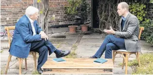  ?? PHOTO: KENSINGTON PALACE VIA GETTY IMAGES ?? Harnessing optimism . . . Naturalist Sir David Attenborou­gh and Prince William, Duke of Cambridge, discuss The Earthshot Prize at Kensington Palace, in London.