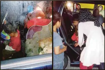  ??  ?? MANGSA berjaya dibawa keluar selepas terperangk­ap di dalam kereta dipandu ibunya di hadapan sebuah kedai serbaneka di Jalan 4/1B Seksyen 4, Bangi.