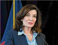  ?? Will Waldron / Times Union ?? Gov. Kathy Hochul has set a new corporate-welfare standard that will be cited by other teams looking to suck taxpayers dry, columnist Chris Churchill says.