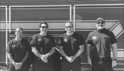  ?? YUMA FIRE DEPARTMENT PHOTO ?? YUMA FIRE DEPARTMENT PERSONNEL, Fire Capt. Alvin Luedtke, Fire Engineer Francisco Leon, and firefighte­rs Gavin Goble and William “Rocky” Laguna, have resumed their regular duties after returning from a four-day deployment to help put out wildfires in the Orange and San Bernardino County areas of California.