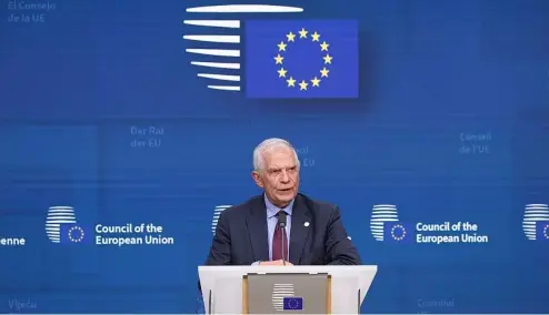  ?? ?? The EU's top diplomat Josep Borrell speaks after a VTC meeting of EU foreign ministers, 16 April 2024.