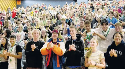  ?? PHOTO: CHRISTINE O’CONNOR ?? Creative enjoyment . . . Visiting school pupils celebrate yesterday during a project reportback session at a HandsOn at Otago summer camp.