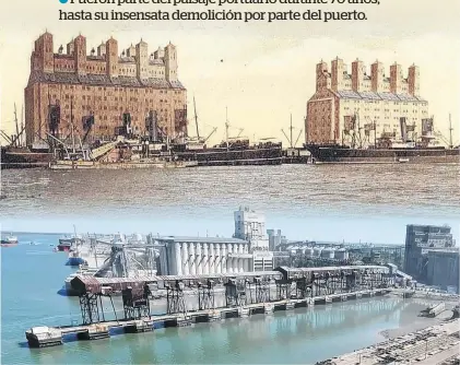  ??  ?? 1908 y 1910, los elevadores de chapa eran dos exponentes de la mejor arquitectu­ra industrial del país.