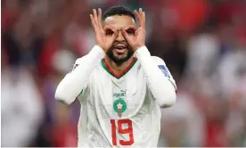  ?? Richard Heathcote/Getty Images ?? Youssef En-Nesyri celebrates after scoring Morocco’s second goal against Canada. Photograph: