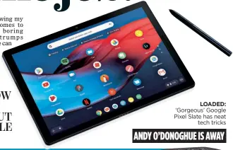  ??  ?? LOADED: ‘Gorgeous’ Google Pixel Slate has neat tech tricks ANDY O’DONOGHUE IS AWAY