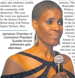  ??  ?? Jamaican Chamber of Commerce President Suzette Arnold addresses gala attendees.