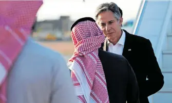  ?? Hockstein/Reuters] [Evelyn ?? US-Außenminis­ter Antony Blinken bei einem Besuch in Saudiarabi­en im Jänner. Jetzt führt ihn seine Vermittlun­gstour erneut in die Golfmonarc­hie.