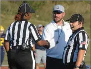  ?? KEN SWART — MEDIANEWS GROUP FILE PHOTO ?? Oxford’s Zach Line (center) was named the OAA Coach of the Year in a vote of the league’s member coaches.
Photos and more at: