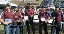  ?? Photos: Contribute­d ?? WINNERS: The Queensland butchery team, made up of (from left) Christian Nicholls (Highfields), Tony Morgan (Toowoomba), Byron Allsopp (Toowoomba), Gary Thompson (Brisbane) and Codey Emes (Toowoomba), took first place in the State Butchery Challenge in Sydney at the weekend.