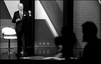  ?? EVAN VUCCI / ASSOCIATED PRESS ?? President Joe Biden talks during a town hall event Tuesday at Pabst Theater in Milwaukee.