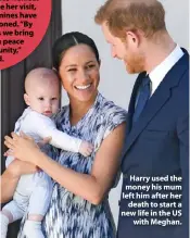  ??  ?? Harry used the money his mum left him after her death to start a new life in the US with Meghan.