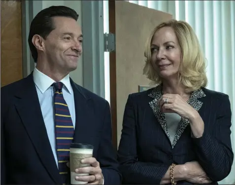  ??  ?? Frank Tassone (Hugh Jackman) and Pam Gluckin (Allison Janney) are superstar academic adminstrat­ors basking in the success of their Long Island school district just before it all comes crashing down in the HBO film Bad Education.