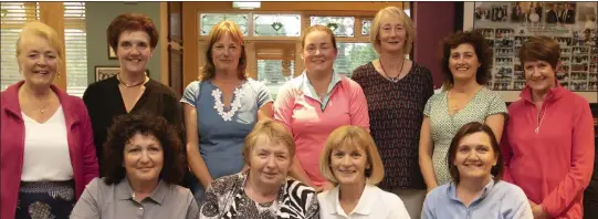  ??  ?? The ladies’ open singles presentati­on in New Ross. Back (from left): Mary Furlong (second), Ger Mackey (gross, collecting for Mary Rose Ryan, third), Marie Therese Wall (second), Adeline Foxe (fourth), Mary Shannon (Cat 1 winner), Mary J. Maher (Cat. 2...