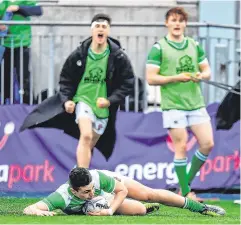  ?? BRENDAN MORAN/ SPORTSFILE ?? From far left: Gonzaga’s Conor Hennessy escapes the attentions of Terenure College’s Henry Roberts; FergusÓ hOisin scoring a try for Gonzaga in their 19-11 win