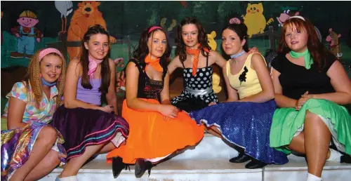  ??  ?? Grease girls, Sarah Mohan, Laura Mc Evoy, Amie Sheridan, Amy Judge, Rachel Stewart and Jennifer Skelly in the childrens variety show in Greenhills college