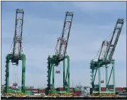  ?? BRITTANY MURRAY — SOUTHERN CALIFORNIA NEWS GROUP ?? Cranes sit empty at WBTC as the ports of Long Beach and Los Angeles are seeing ship cancellati­ons.