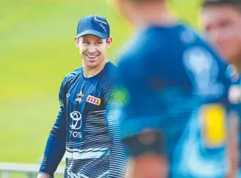  ??  ?? Michael Morgan is all smiles during yesterday’s training session.