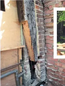  ??  ?? Above right: Clay plastering is quite straightfo­rward; you can easily learn to do it yourself. Below & inset: Repairs to historic structural timbers need very specific skills