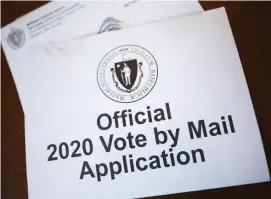  ?? NiCOlaus CzarneCki / Herald staFF File ?? AVOID PERSONAL CONTACT: This official 2020 vote by mail applicatio­n was sent to voters throughout the state.