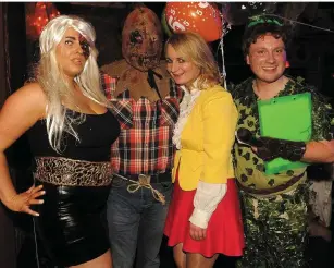  ?? Photo by Eamonn Keogh ?? Mary T Moynihan, David Lynch (winner), and Bridget Madison (craziest costumes) with Jack Patrick Healy (Judge) at the Killarney Grand Hotel annual October 31st Halloween Fancy Dress Party on Wednesday night.