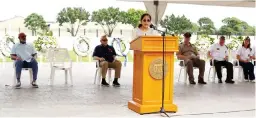  ?? ?? A :ESSAGE OF RE:E:BRA;CE CDC vice president for security group P:GENP Lina CP Sarmiento (Retp) delivers a message during the Veterans Day 2023 program at the Clark Veterans Cemetery