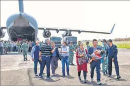  ?? PTI ?? Indian citizens arrive from Afghanista­n in Gujarat’s Jamnagar on August 17.