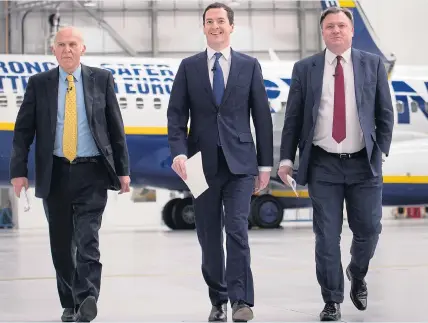  ?? Pictures: STEFAN ROUSSEAU / PA, ITV, MARY TURNER / GETTY ?? Sir Vince Cable, George Osborne and Ed Balls unite for the Remain campaign at Stansted airport yesterday