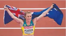  ??  ?? Pearson celebrates her win with the Australian flag.