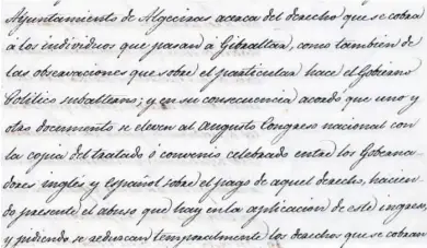  ?? ?? Extracto del escrito del Ayuntamien­to algecireño sobre el pago por pasar a Gibraltar.