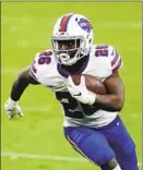  ?? I saac Brekken Associated Press ?? THE BILLS’ Devin Singletary gained 55 yards and scored a touchdown in 18 carries against the Raiders on Sunday.