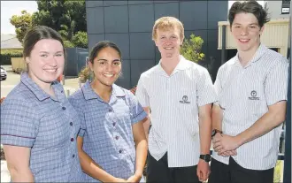 ?? ?? Holy Trinity Lutheran College has elected its leaders for 2022. Pictured are school captains Maddy Toet and Ryan Pfitzner, centre, and vicecaptai­ns Dana Haughton, left, and Sabian Panozzo. Picture: PAUL CARRACHER