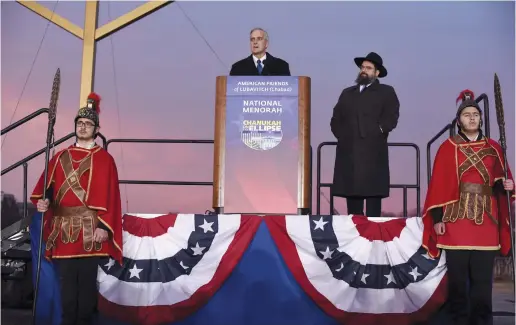  ?? (Sait Serkan Gurbuz/Reuters) ?? WHITE HOUSE chief of staff Denis McDonough speaks at the US National Hanukkah Menorah lighting ceremony in Washington, 2015.