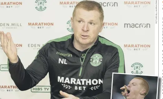  ??  ?? 0 Hibs head coach Neil Lennon wants to see his players shouting at each other more often in order to keep them alive and fully focused, just as he did in his own playing days, inset.