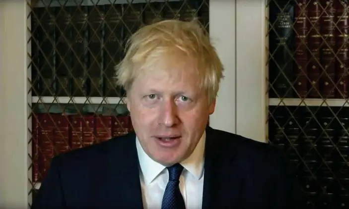  ?? Photograph: UK government ?? Boris Johnson speaks today at Downing Street after announceme­nt of plan to prorogue parliament.