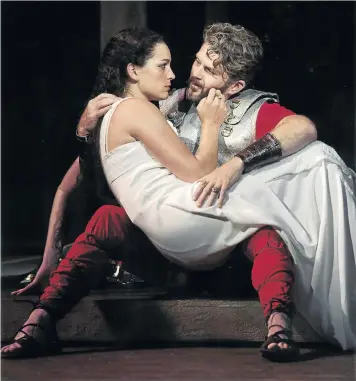  ?? Picture: LOWELL DAVIES FESTIVAL THEATRE ?? ‘SALAD DAYS’: Sara Surrey as Cleopatra and Dan Snook as Antony in The Old Globe’s 2004 Shakespear­e Festival production of ’Antony and Cleopatra’ in the Lowell Davies Festival Theatre