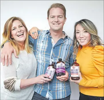  ?? Health-Ade Kombucha ?? THE FOUNDERS of Health-Ade Kombucha are, from left, Chief Executive Daina Trout, husband and Chief Operating Officer Justin Trout and Chief Sales Officer Vanessa Dew. From the start, the three meshed well.