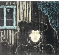  ?? FINE ARTS MUSEUMS OF SAN FRANCISCO ?? “Moonlight I,” 1896, color woodcut on thin Japanese paper, by Edvard Munch is featured in “Jewel City” at San Francisco’s de Young Museum through Jan. 10.