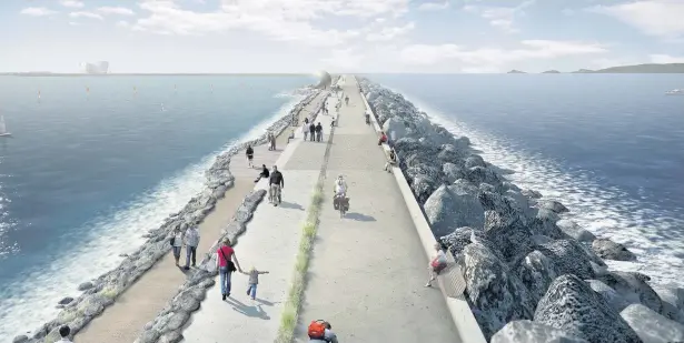  ??  ?? An artist’s impression of how the original Tidal Lagoon Power scheme would have looked.