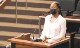  ?? City of Irvine ?? SABRINA BROWN speaks at an Irvine City Council meeting. Her son was the target of racial slurs by a Laguna Hills High student during a basketball game.