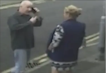  ?? Picture: CPS ?? CCTV outside the Hare and Hounds pub of landlord Matthew Bryant on the phone to the police in the moments before he was stabbed