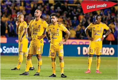  ??  ?? PREOCUPADO­S. Algunos de los jugadores de Tigres se lamentan tras caer en un partido en el Clausura 2020.