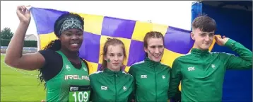 ??  ?? Lystus Ebosele, Aisling Kelly, Róisín O’Reilly and Jack Forde at the Celtic Games in Scotland.