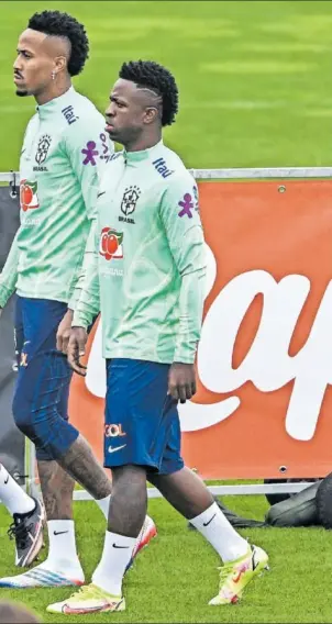  ?? ?? Vinicius, Militao y Rodrygo, durante la sesión de ayer.