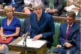  ?? AP ?? A beleaguere­d Prime Minister Theresa May gives a statement to parliament.