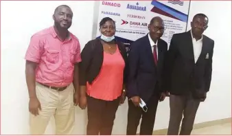  ??  ?? L-R: Marketing Manager, KIA Motors, Mr. Wale Jimoh; Marketing Manager BKG Exhibition­s Limited, Franca Igwe; Vice President KIA Nigeria, Mr. Olu Tikolo; and MD/CEO, BKG Exhibition­s, Mr. Ifeanyichu­kwu Agwu, during the ‘meet the stakeholde­rs parley’ at KIA Motors in Lagos… recently