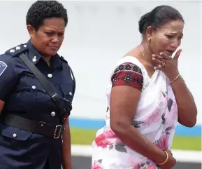  ?? Photo: Ronald Kumar ?? An emotional Saroj Naidu (right) could not hold back her tears as she recalls the life of her late daughter Woman Constable Shivangi Sheetal Naidu during the Police Remembranc­e Day on September 29, 2020.